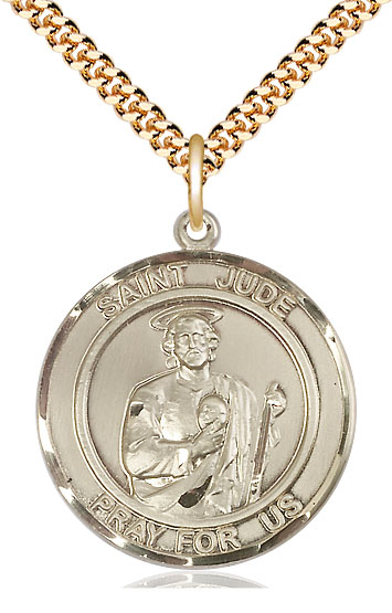 14kt Gold Filled Saint Jude Pendant on a 24 inch Gold Plate Heavy Curb chain