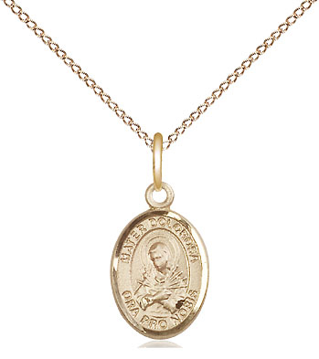 14kt Gold Filled Mater Dolorosa Pendant on a 18 inch Gold Filled Light Curb chain