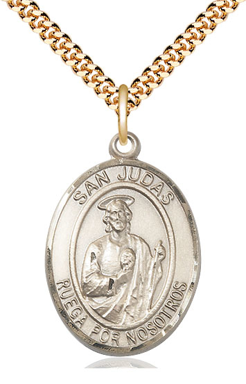 14kt Gold Filled San Judas Pendant on a 24 inch Gold Plate Heavy Curb chain