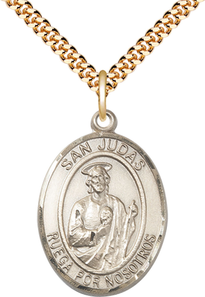 14kt Gold Filled San Judas Pendant on a 24 inch Gold Plate Heavy Curb chain