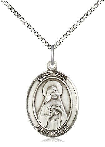 Sterling Silver Saint Rita of Cascia Pendant on a 18 inch Sterling Silver Light Curb chain