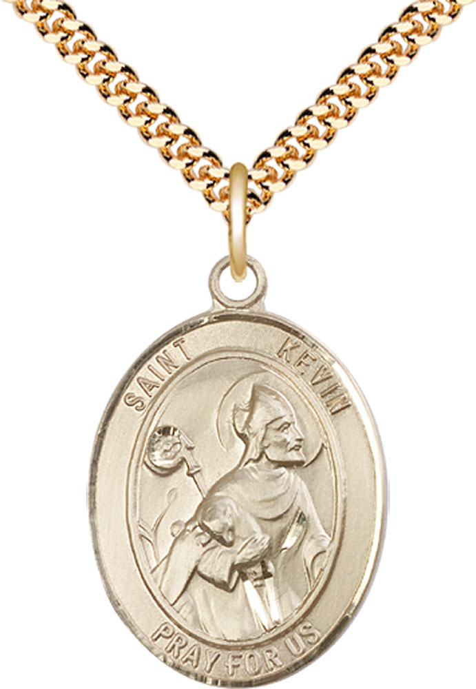 14kt Gold Filled Saint Kevin Pendant on a 24 inch Gold Plate Heavy Curb chain