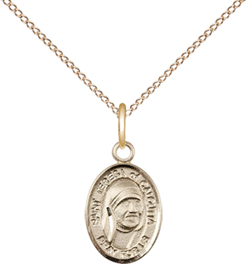 14kt Gold Filled Saint Teresa of Calcutta Pendant on a 18 inch Gold Filled Light Curb chain