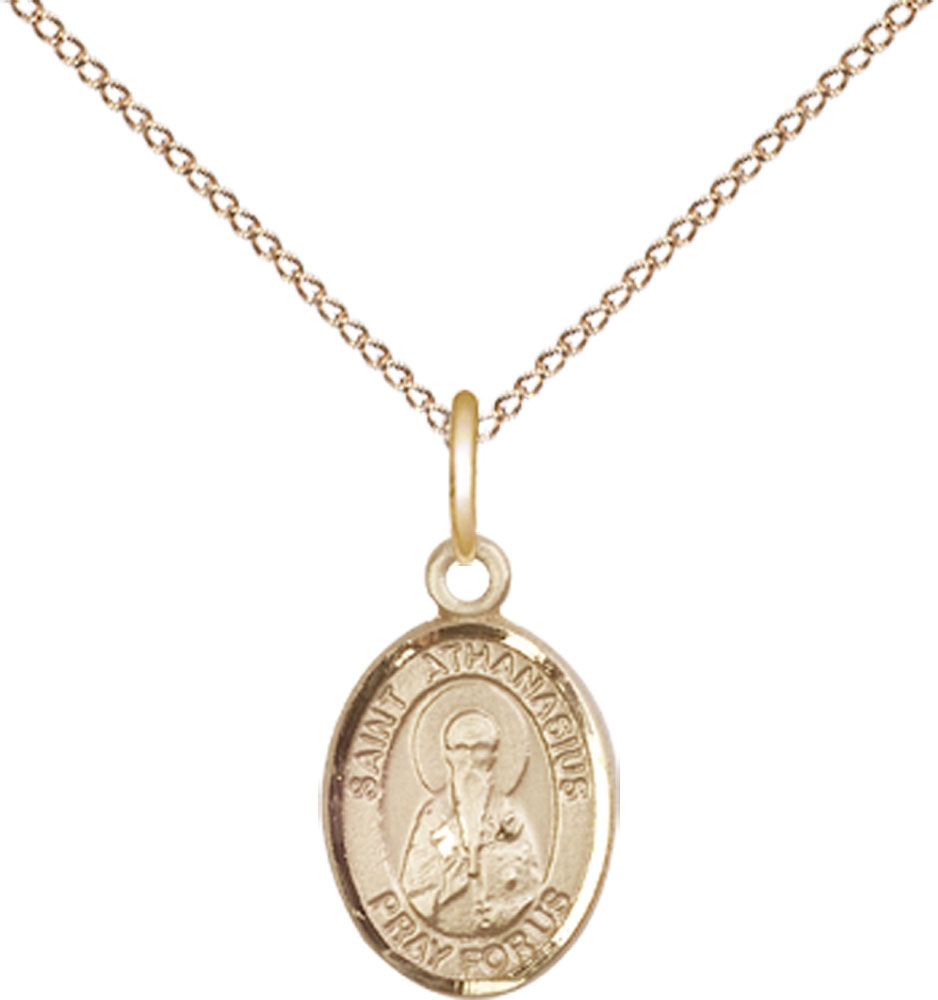 14kt Gold Filled Saint Athanasius Pendant on a 18 inch Gold Filled Light Curb chain