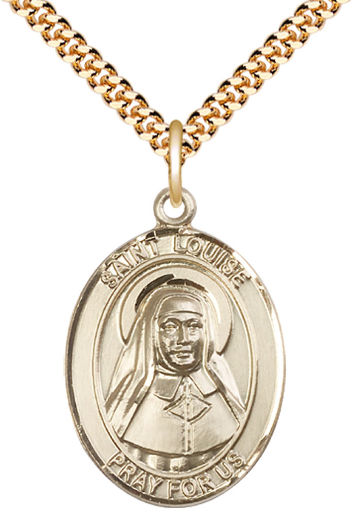 14kt Gold Filled Saint Louise de Marillac Pendant on a 24 inch Gold Plate Heavy Curb chain