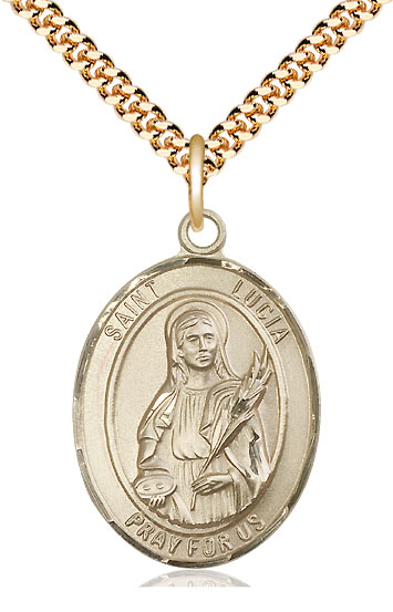 14kt Gold Filled Saint Lucia of Syracuse Pendant on a 24 inch Gold Plate Heavy Curb chain