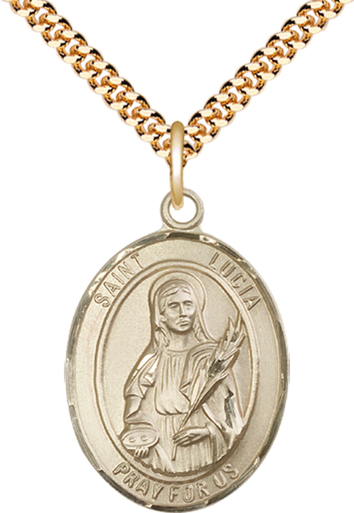 14kt Gold Filled Saint Lucia of Syracuse Pendant on a 24 inch Gold Plate Heavy Curb chain