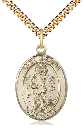 14kt Gold Filled Saint Lazarus Pendant on a 24 inch Gold Plate Heavy Curb chain