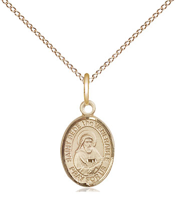 14kt Gold Filled Saint Bede the Venerable Pendant on a 18 inch Gold Filled Light Curb chain