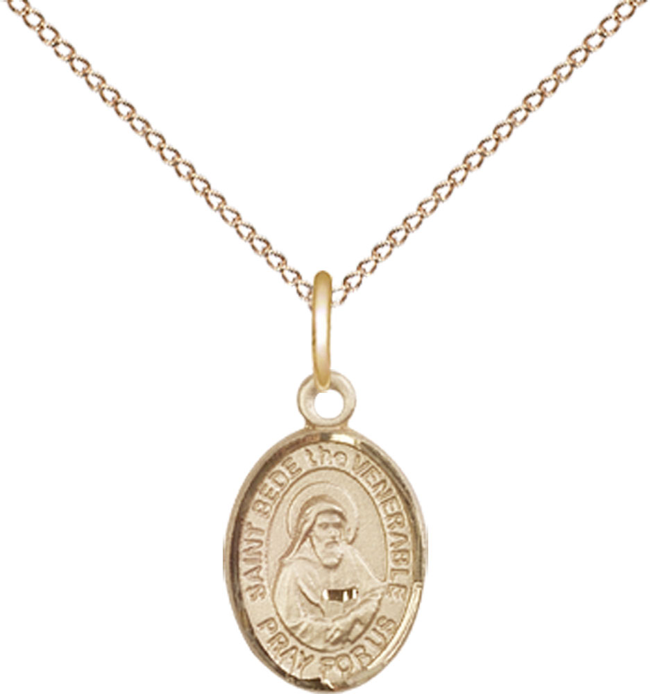 14kt Gold Filled Saint Bede the Venerable Pendant on a 18 inch Gold Filled Light Curb chain