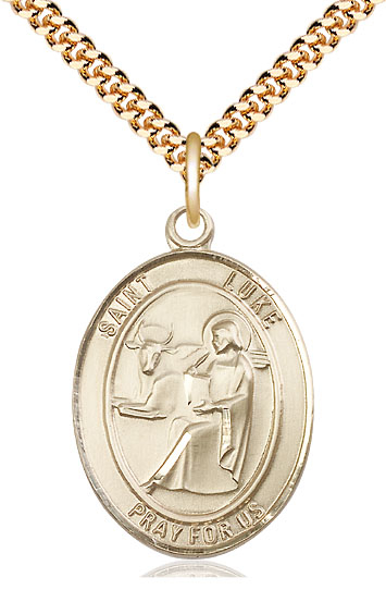 14kt Gold Filled Saint Luke the Apostle Pendant on a 24 inch Gold Plate Heavy Curb chain