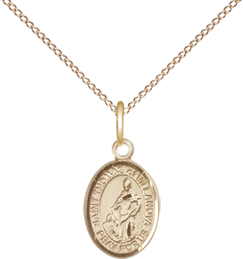 14kt Gold Filled Saint Thomas of Villanova Pendant on a 18 inch Gold Filled Light Curb chain