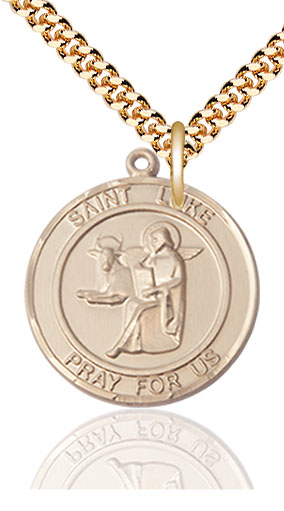 14kt Gold Filled Saint Luke the Apostle Pendant on a 24 inch Gold Plate Heavy Curb chain