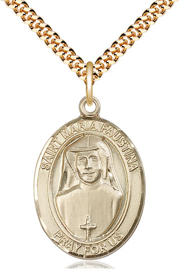14kt Gold Filled Saint Maria Faustina Pendant on a 24 inch Gold Plate Heavy Curb chain