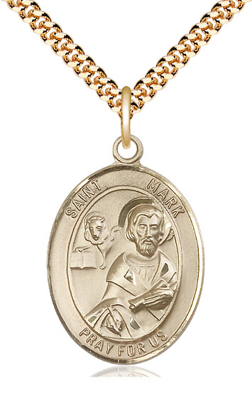 14kt Gold Filled Saint Mark the Evangelist Pendant on a 24 inch Gold Plate Heavy Curb chain