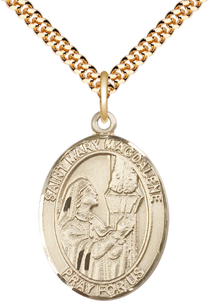 14kt Gold Filled Saint Mary Magdalene Pendant on a 24 inch Gold Plate Heavy Curb chain