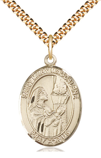 14kt Gold Filled Saint Mary Magdalene Pendant on a 24 inch Gold Plate Heavy Curb chain