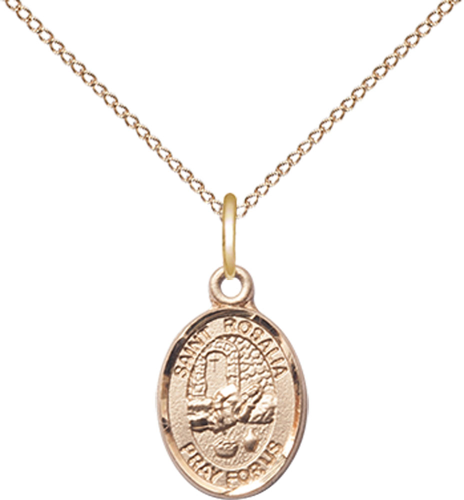 14kt Gold Filled Saint Rosalia Pendant on a 18 inch Gold Filled Light Curb chain