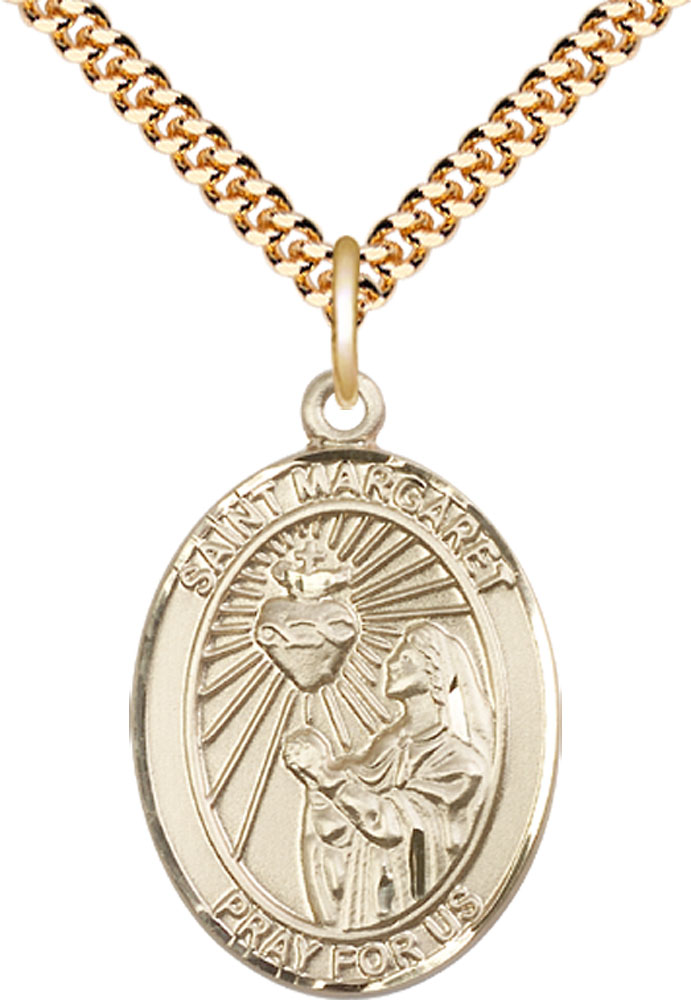 14kt Gold Filled Saint Margaret Mary Alacoque Pendant on a 24 inch Gold Plate Heavy Curb chain