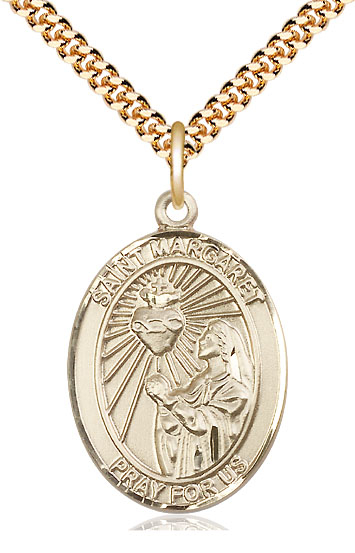 14kt Gold Filled Saint Margaret Mary Alacoque Pendant on a 24 inch Gold Plate Heavy Curb chain