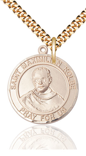 14kt Gold Filled Saint Maximilian Kolbe Pendant on a 24 inch Gold Plate Heavy Curb chain