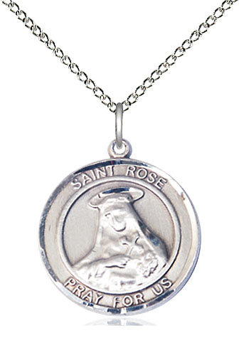 Sterling Silver Saint Rose of Lima Pendant on a 18 inch Sterling Silver Light Curb chain