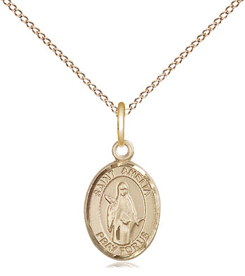 14kt Gold Filled Saint Amelia Pendant on a 18 inch Gold Filled Light Curb chain