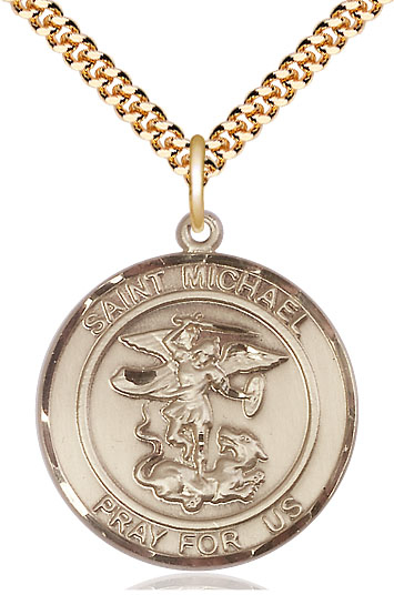 14kt Gold Filled Saint Michael the Archangel Pendant on a 24 inch Gold Plate Heavy Curb chain