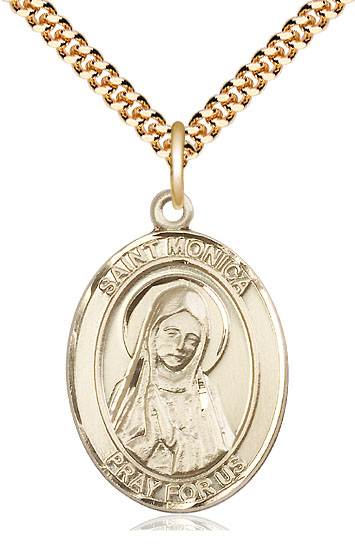 14kt Gold Filled Saint Monica Pendant on a 24 inch Gold Plate Heavy Curb chain