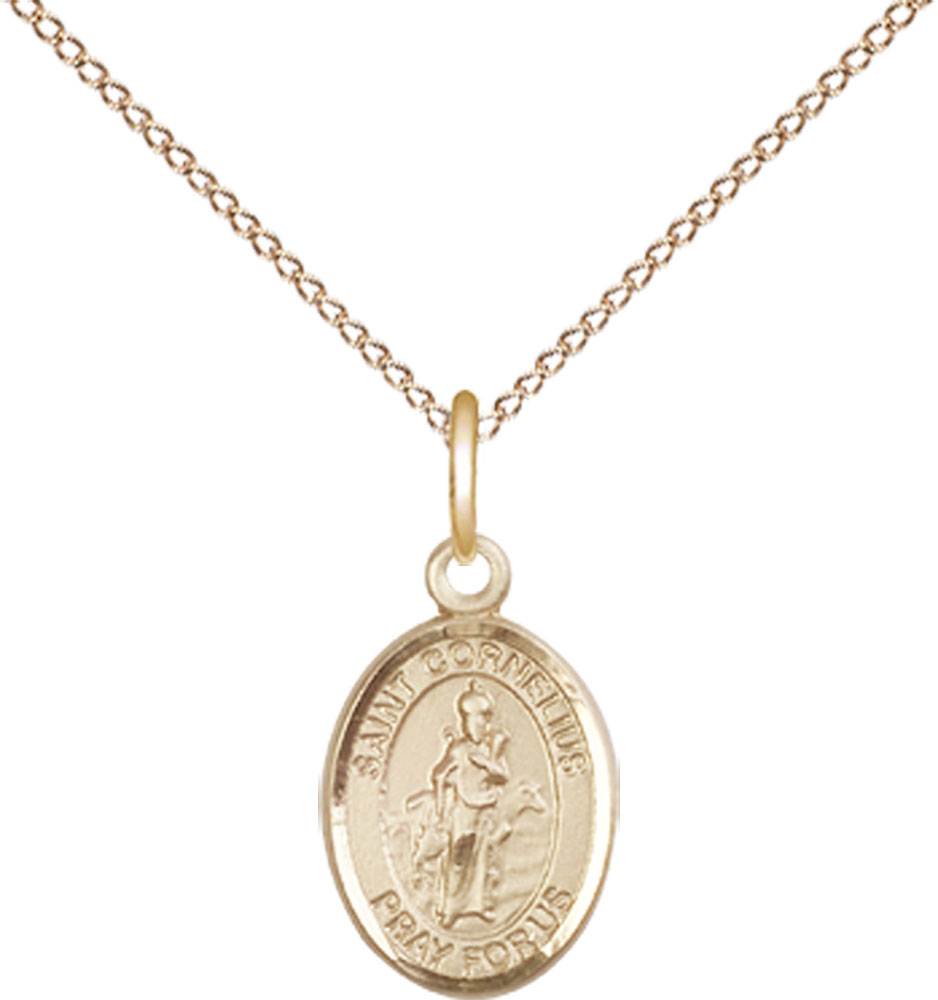 14kt Gold Filled Saint Cornelius Pendant on a 18 inch Gold Filled Light Curb chain