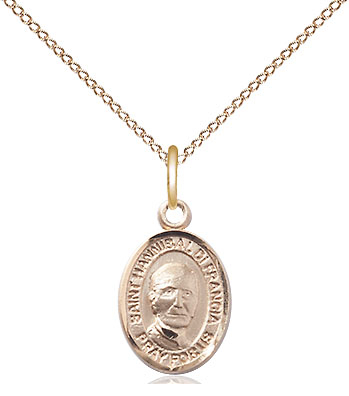 14kt Gold Filled Saint Hannibal Pendant on a 18 inch Gold Filled Light Curb chain