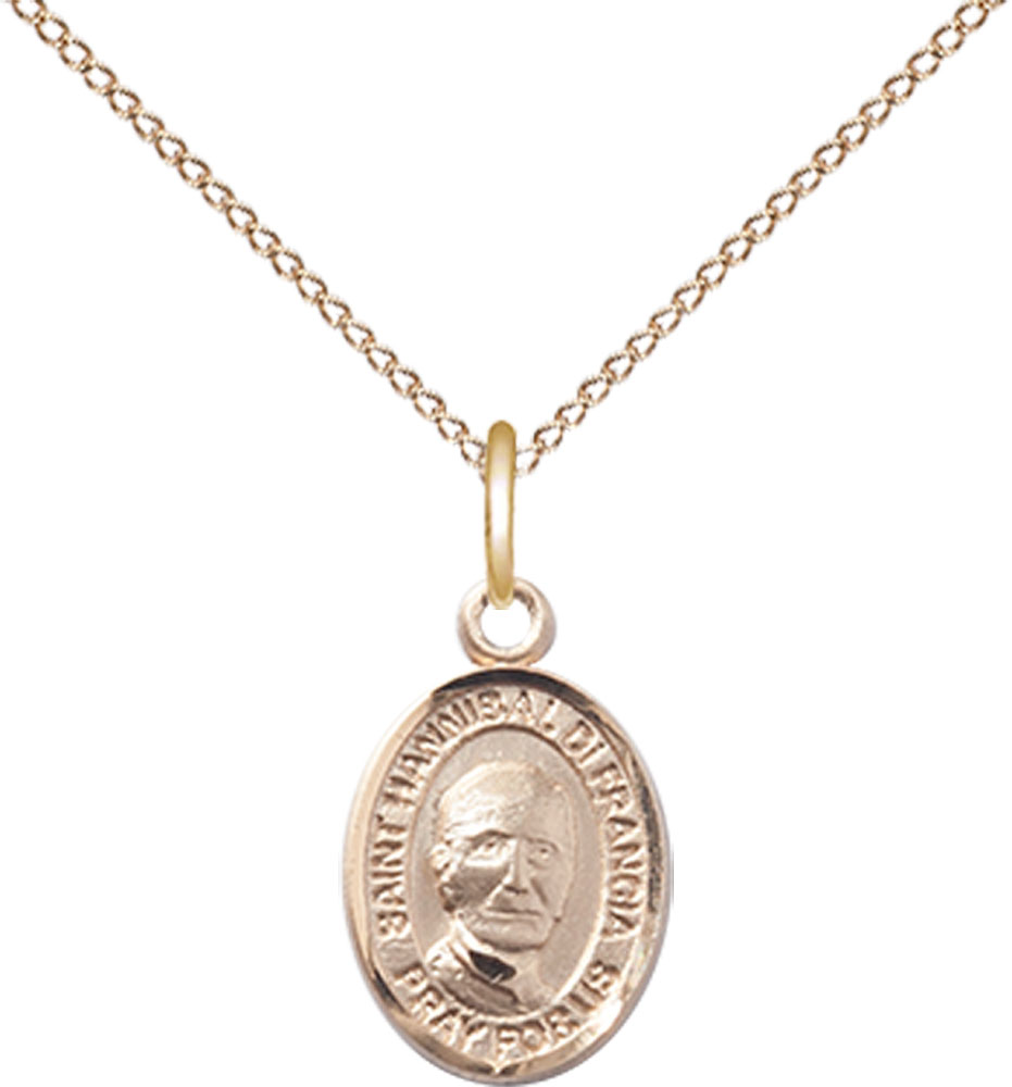 14kt Gold Filled Saint Hannibal Pendant on a 18 inch Gold Filled Light Curb chain