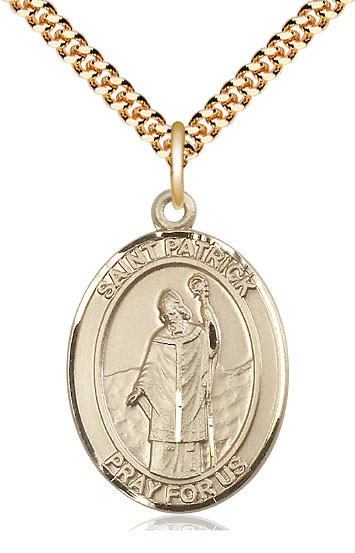 14kt Gold Filled Saint Patrick Pendant on a 24 inch Gold Plate Heavy Curb chain