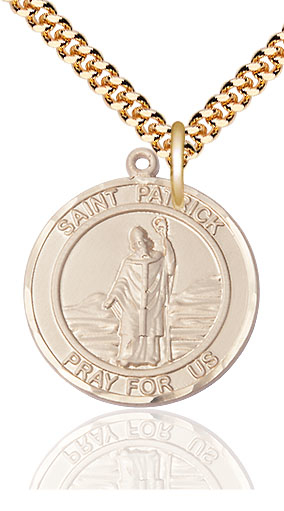 14kt Gold Filled Saint Patrick Pendant on a 24 inch Gold Plate Heavy Curb chain