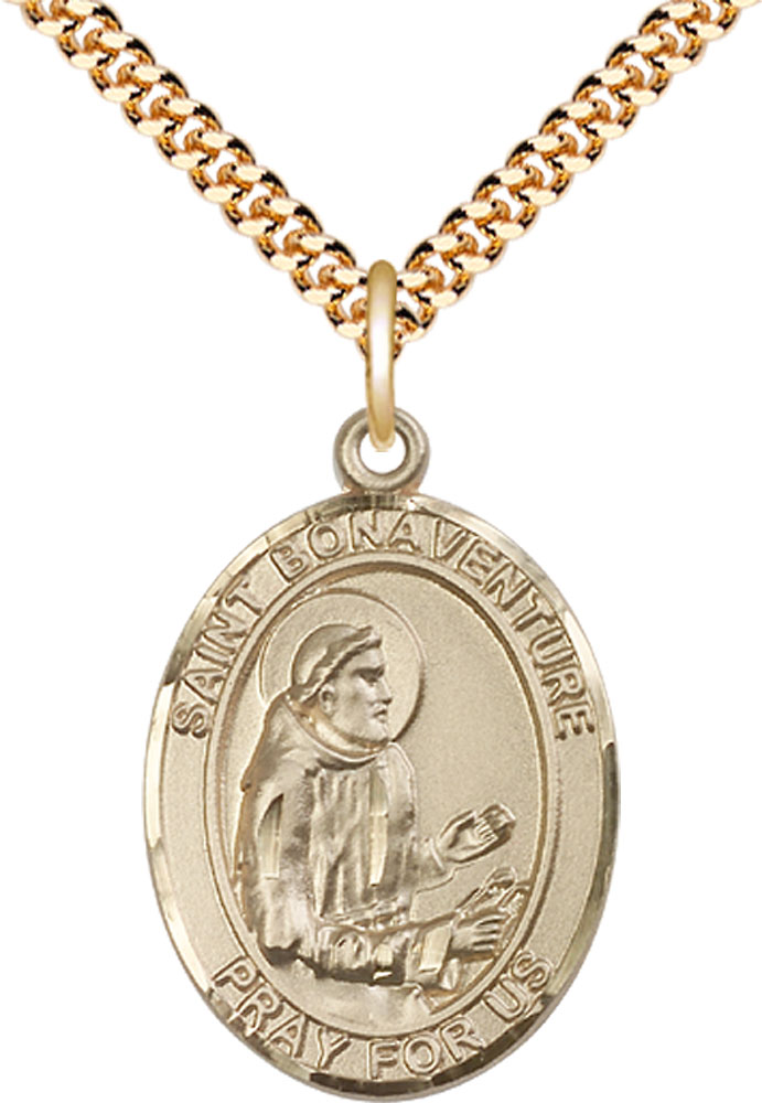 14kt Gold Filled Saint Bonaventure Pendant on a 24 inch Gold Plate Heavy Curb chain