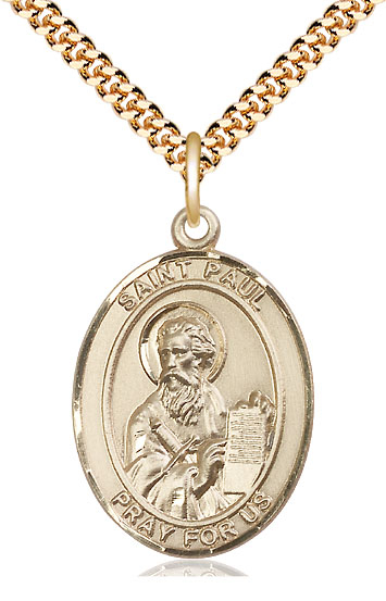 14kt Gold Filled Saint Paul the Apostle Pendant on a 24 inch Gold Plate Heavy Curb chain