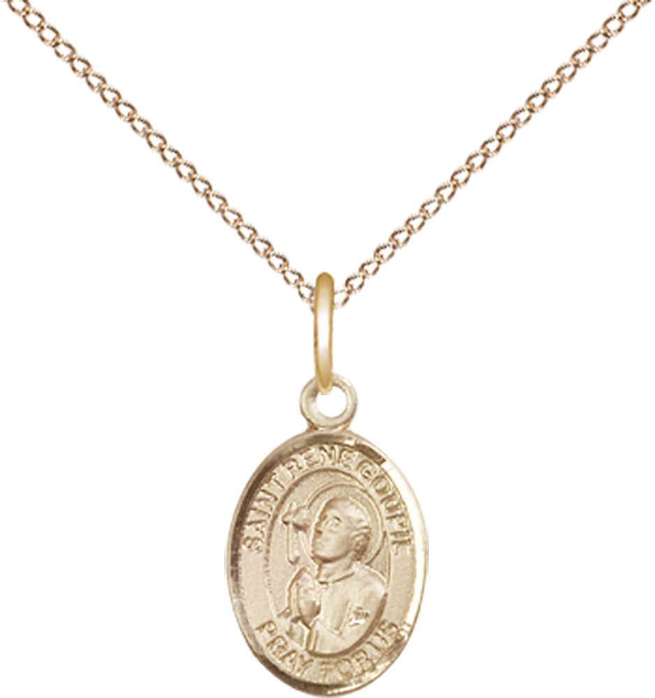 14kt Gold Filled Saint Rene Goupil Pendant on a 18 inch Gold Filled Light Curb chain