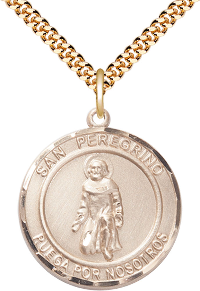 14kt Gold Filled San Peregrino Pendant on a 24 inch Gold Plate Heavy Curb chain