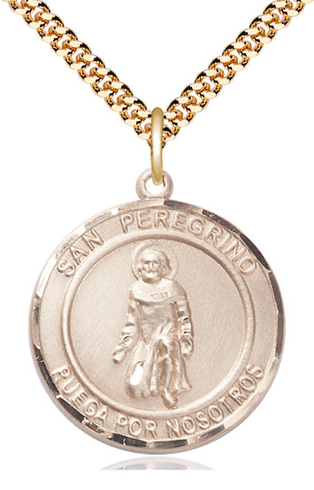 14kt Gold Filled San Peregrino Pendant on a 24 inch Gold Plate Heavy Curb chain