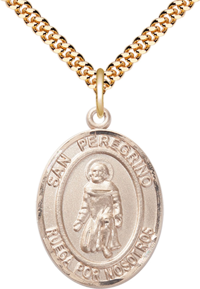 14kt Gold Filled San Peregrino Pendant on a 24 inch Gold Plate Heavy Curb chain