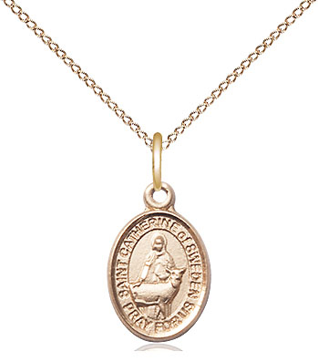 14kt Gold Filled Saint Catherine of Sweden Pendant on a 18 inch Gold Filled Light Curb chain