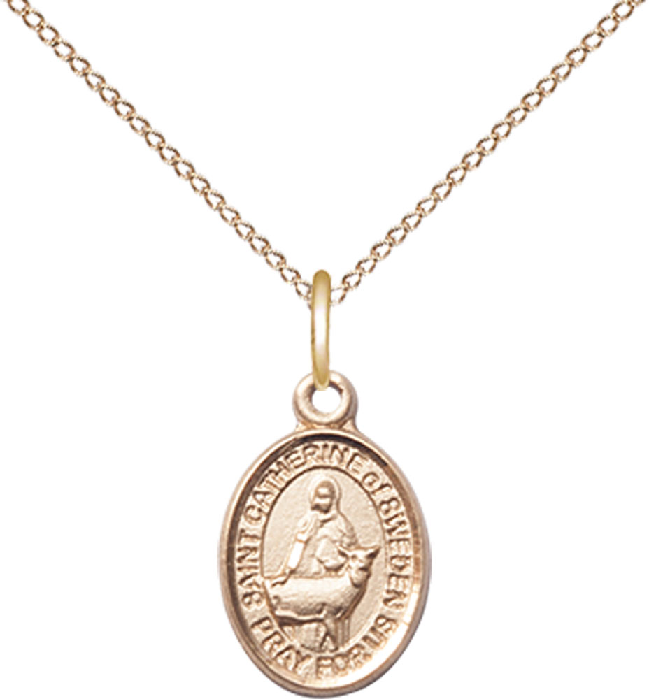 14kt Gold Filled Saint Catherine of Sweden Pendant on a 18 inch Gold Filled Light Curb chain