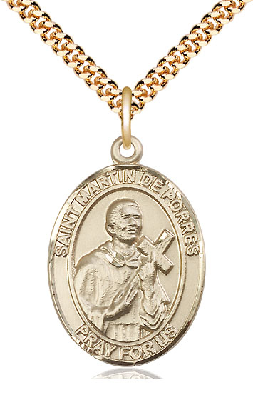 14kt Gold Filled Saint Martin de Porres Pendant on a 24 inch Gold Plate Heavy Curb chain