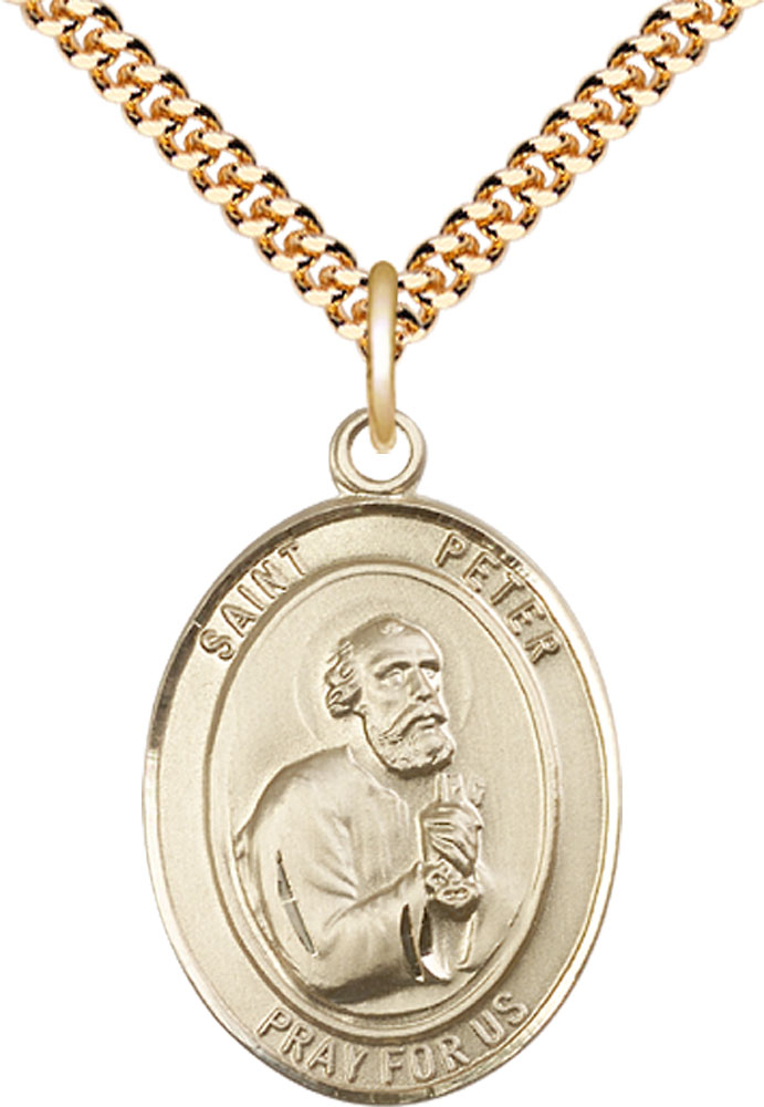 14kt Gold Filled Saint Peter the Apostle Pendant on a 24 inch Gold Plate Heavy Curb chain