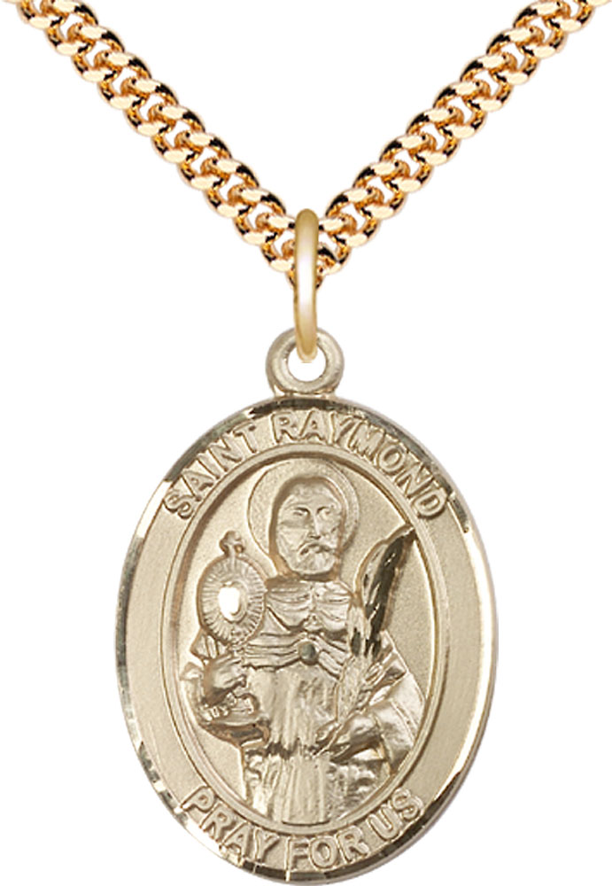 14kt Gold Filled Saint Raymond Nonnatus Pendant on a 24 inch Gold Plate Heavy Curb chain