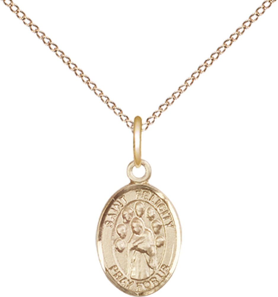 14kt Gold Filled Saint Felicity Pendant on a 18 inch Gold Filled Light Curb chain