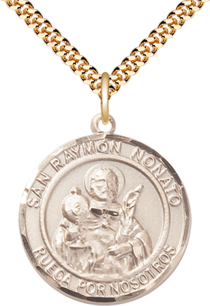 14kt Gold Filled San Raymon Nonato Pendant on a 24 inch Gold Plate Heavy Curb chain