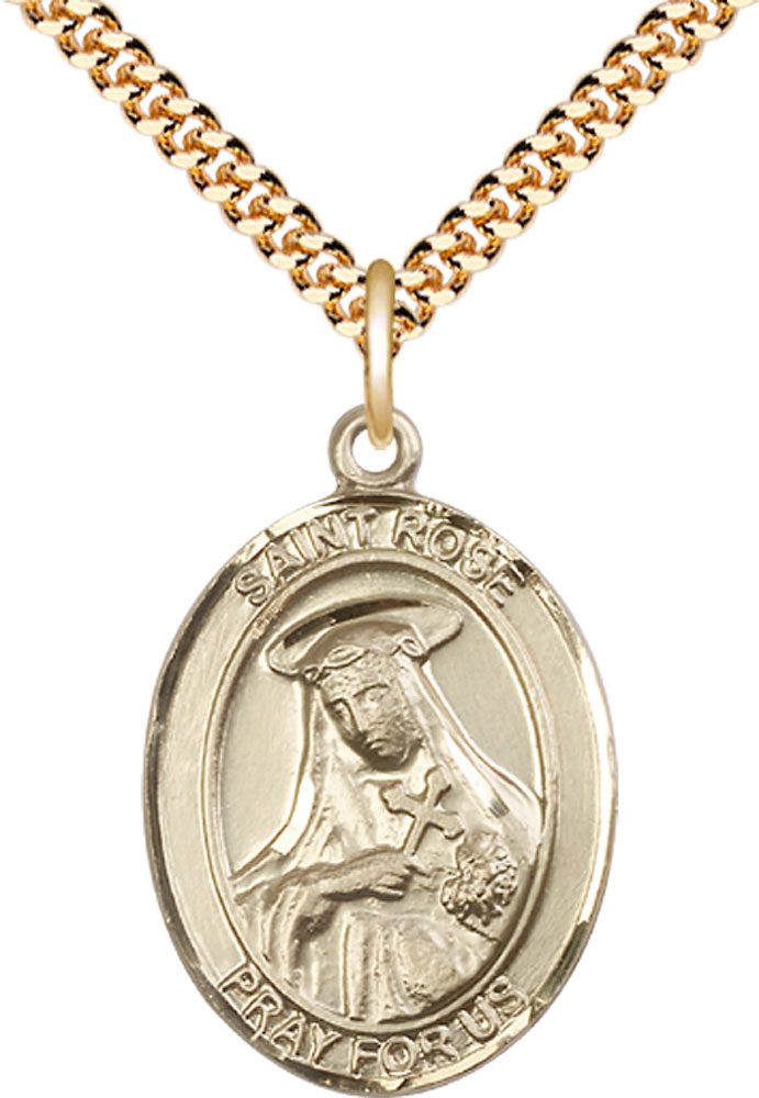 14kt Gold Filled Saint Rose of Lima Pendant on a 24 inch Gold Plate Heavy Curb chain