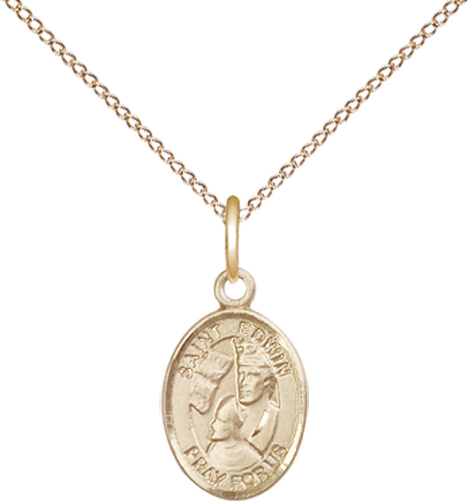 14kt Gold Filled Saint Edwin Pendant on a 18 inch Gold Filled Light Curb chain