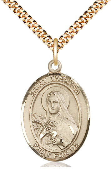 14kt Gold Filled Saint Theresa Pendant on a 24 inch Gold Plate Heavy Curb chain